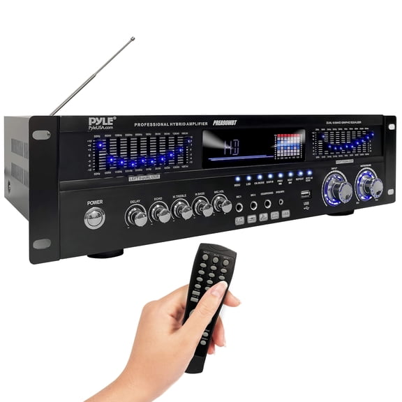 Pyle 6-Channel Bluetooth Hybrid Home Amplifier - 1600W Home Audio Rack Mount Stereo Power Amplifier Receiver w/Radio, USB/AUX/RCA/Mic, Optical/Coaxial, AC-3, DVD Inputs, Dual 10 Band EQ - PREA90WBT.5