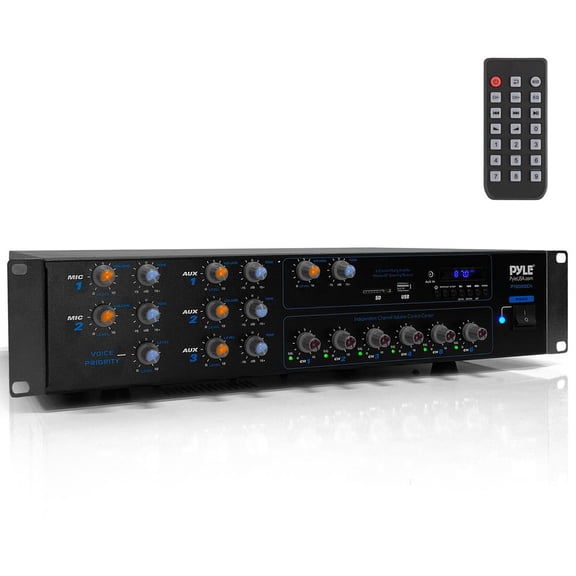 Pyle 6-Channel Rack Mount Bluetooth Power Amplifier, 4200W Peak Multi-Zone Stereo Mixing Receiver with RCA, USB-A & AUX Inputs for Commercial, PA, Home & Studio Audio