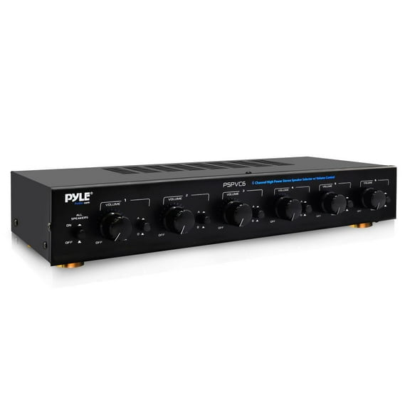 Pyle 6-Channel Speaker Selector Switch Box with Individual Volume Control, Multi-Zone Audio Distribution Hub for Amplifiers, Supports Up to 6 Pairs of Indoor/Outdoor Speakers