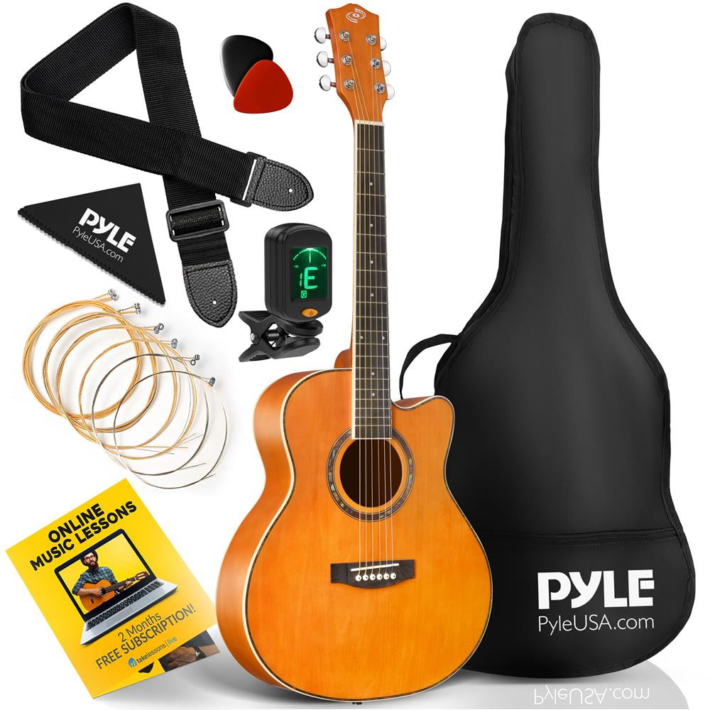 Pyle 6 String Acoustic Guitar Beginner Starter Kit Guitarra Acustica Bundle Pack with Cutaway