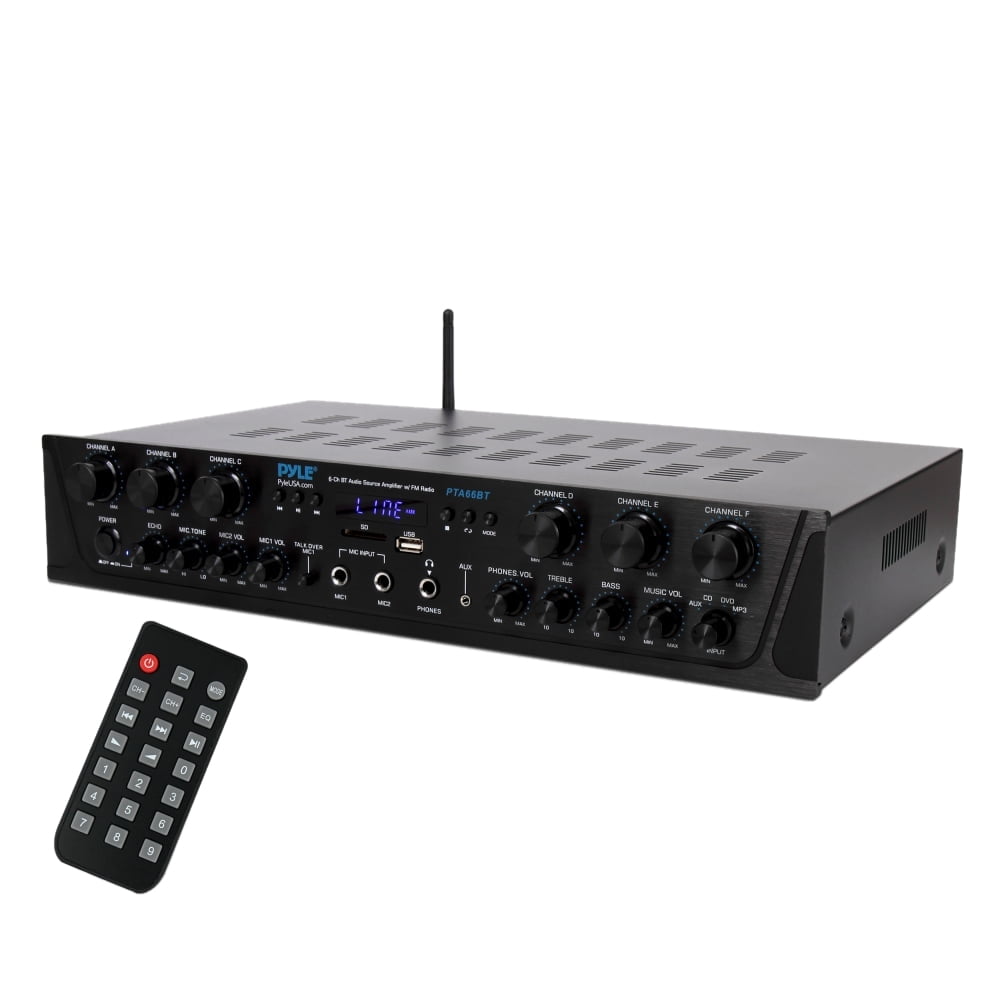 Pyle 600 Watt 6 Channel Bluetooth Amplifier Stereo Receiver w/ Remote Control PTA66BT