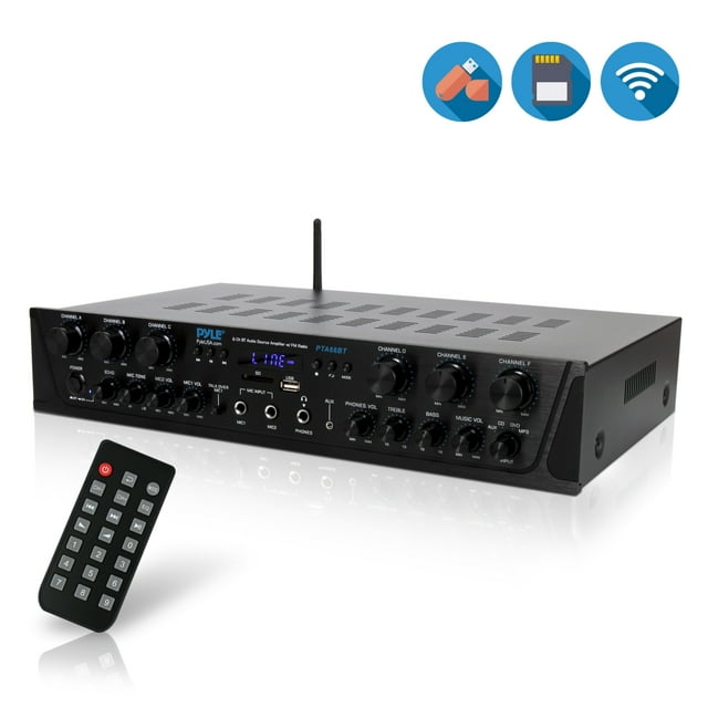 Pyle 600 Watt 6 Channel Bluetooth Amplifier Stereo Receiver w/ Remote Control PTA66BT
