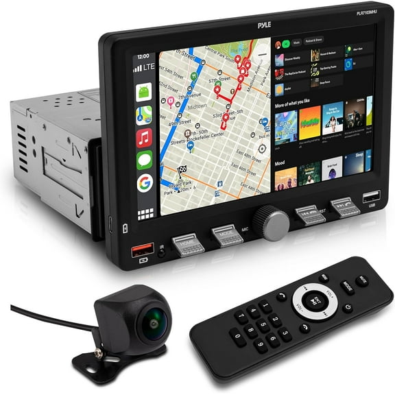 Pyle 7" Single DIN Touchscreen Car Stereo  Wireless Apple CarPlay & Android Auto, Bluetooth, USB/USB-C Fast Charging, AM/FM Radio, Remote & Backup Camera Included (Black)