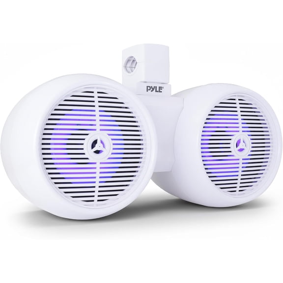 Pyle 8 Marine LED Wakeboard Speakers Dual 2-Way Water-Resistant Speaker Pair with Woofer, Titanium Tweeter & Mounting Brackets for Boat, ATV & UTV