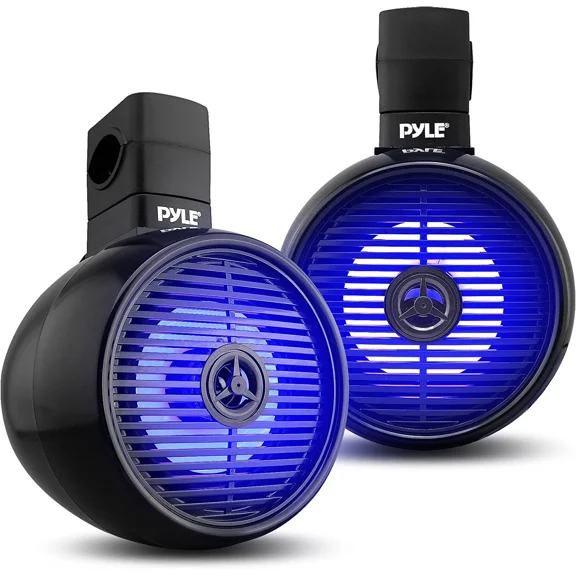 Pyle 8” Waterproof Off-Road Speakers - 300W 2-Way Marine Wakeboard Tower Sound System (Black)