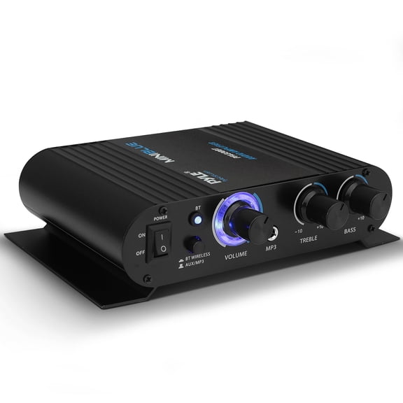 PYLE PFA330BT - Bluetooth Mini Blue Compact Audio Amplifier, Aux (3.5mm) Input, Push-Type Speaker Terminals, 90 Watt Amp