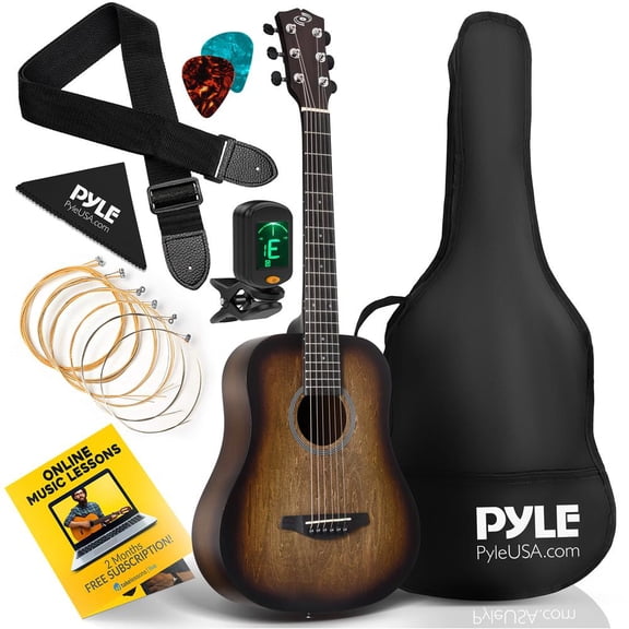 Pyle Acoustic Guitar Kit 1/2 Junior Size Steel String Instrument for Beginner Kids Adults 34 Brown