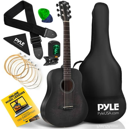 Pyle Acoustic Guitar Kit 1/2 Junior Size Steel String Instrument for Kids & Adults, 34” Black