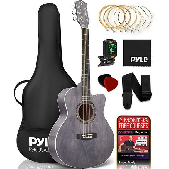 Pyle Acoustic Guitar Kit, 3/4 Junior Size Steel String Instrument for Beginner Kids Adults 36 Gray