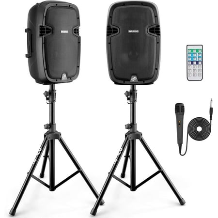 Pyle Active Passive Bluetooth PA Dual Loudspeaker Sound System Kit & Microphones