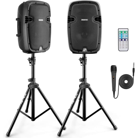 Pyle Active Passive Bluetooth PA Dual Loudspeaker Sound System Kit & Microphones