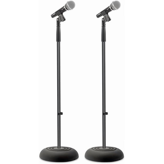 Pyle Adjustable Height Microphone Stand, 2.8 to 5 Ft, Glossy Black, Pair