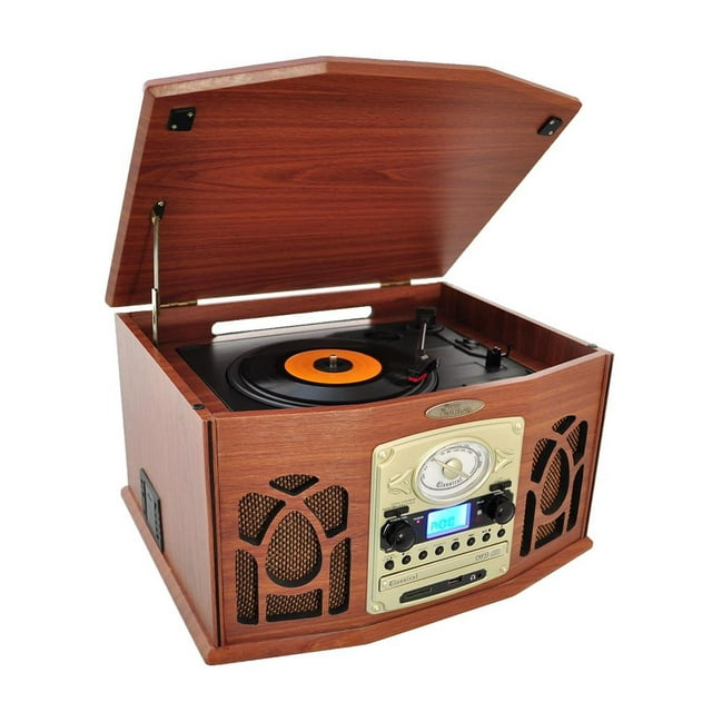 Pyle BT Vintage Style Turntable Record Player with Vinyl-to-MP3 Recording