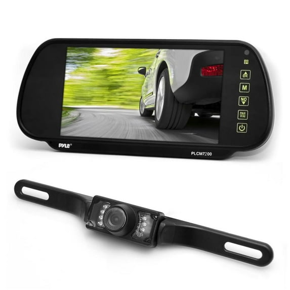 Pyle Backup Camera & Rearview Monitor Parking Assist System, Waterproof Night Vision Cam, 7" LCD Display Built-into Mirror Assembly, Distance Scale Lines, Swivel Angle Adjustable Cam