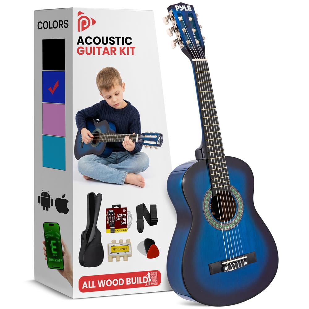 Pyle Beginner 6-String Acoustic Guitar Kit – Full-Size Guitar with Picks, Strap, Tuner & Gig Bag, Complete Starter Set for Easy Learning (Blue)