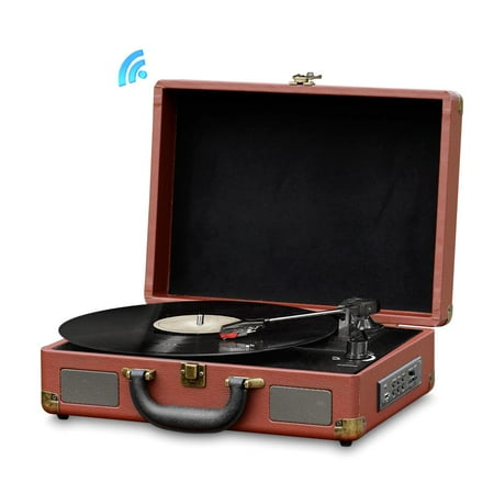 Pyle Bluetooth 3 Speed Briefcase Style Record Player with Vinyl to MP3, Brown