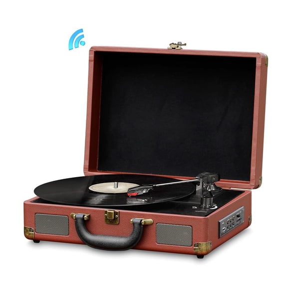 Pyle Bluetooth 3 Speed Briefcase Style Record Player with Vinyl to MP3, Brown