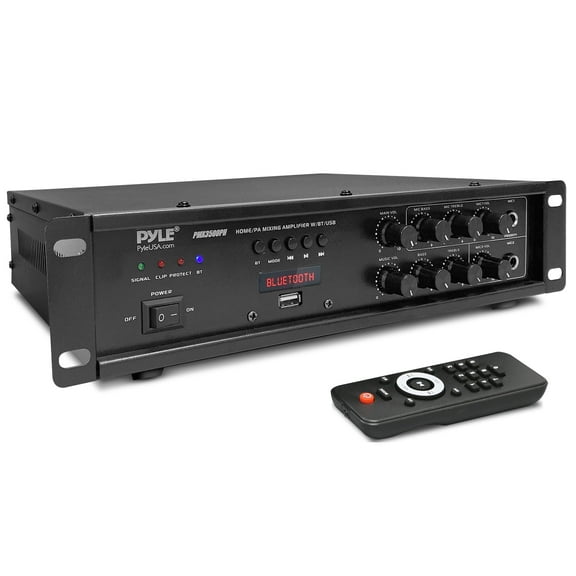 Pyle Bluetooth Home/PA Mixing Amplifier - Built-in USB Playback,Micro SD Card Reader,with BT/FM/Optical/Coaxial/Mic Inputs & Digital LED Display, 500 Watts