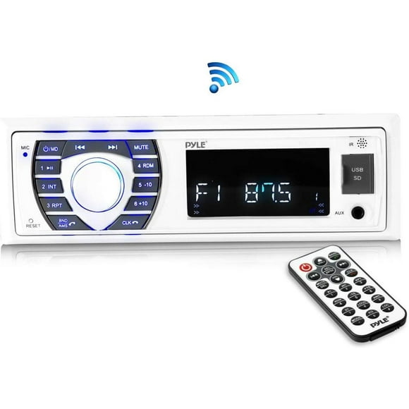 Pyle Single Din 300W Bluetooth Marine Receiver Stereo, Hands-Free Calling, AM/FM, USB/SD (White)