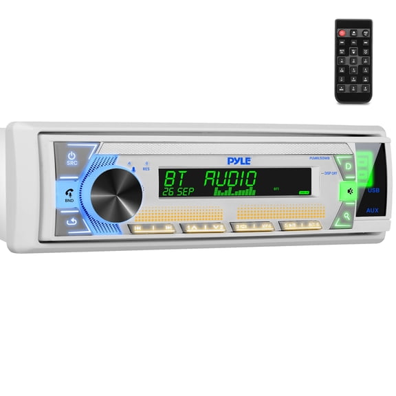 Pyle Bluetooth Stereo Headunit Receiver In-Dash Single DIN Head Unit Receiver Power Amplifier System w/ Hands-Free Calling