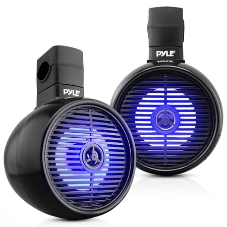 Pyle Bluetooth Waterproof Off-Road Speakers - 8” 300W 2-Way Marine Wakeboard Tower Sound System w/ LED Light, Full Range Outdoor Stereo Speaker for Car ATV UTV, Jeep, Boat, Includes Brackets (Black)