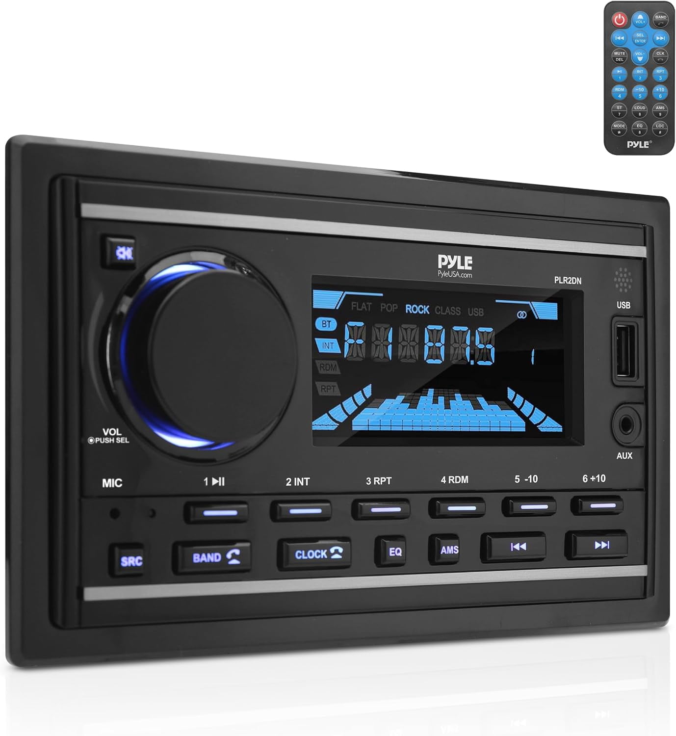 Pyle PLR2DN Double DIN 300 Watt AM/FM/MP3/BT/USB/AUX Bluetooth Marine Stereo Receiver