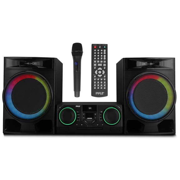Pyle 3-Piece Mini Hi-Fi Bluetooth Stereo System – MP3, USB, FM Radio, Bass Reflex Speakers, Subwoofer, Equalizer, HDMI, Remote Control, Mic Inputs, Deep Bass, Compact Home Audio
