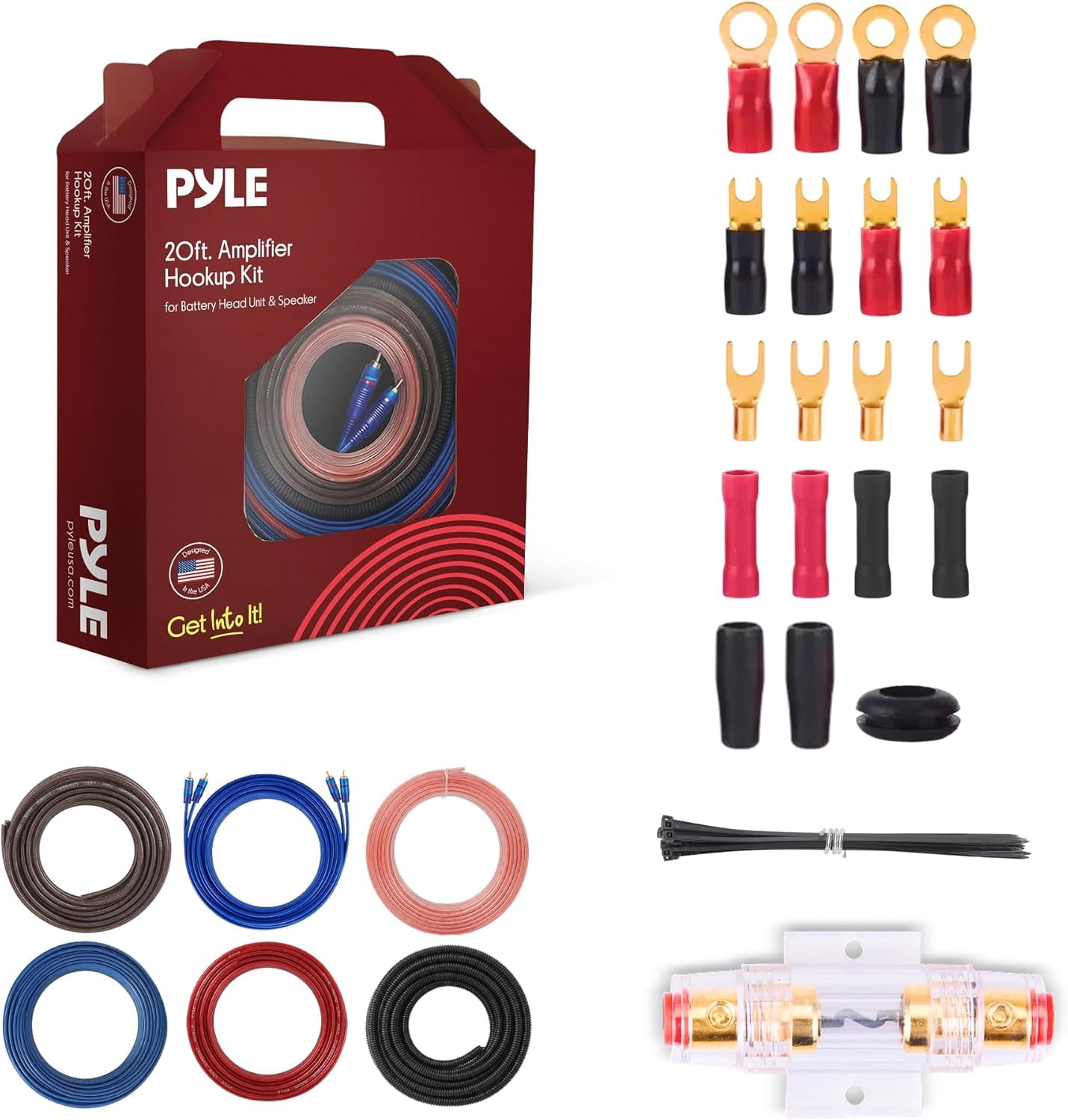 Pyle Car Audio Wiring Kit 20ft 8 Gauge Power Wire 1000-Watt Amplifier Hookup for Battery Head Unit