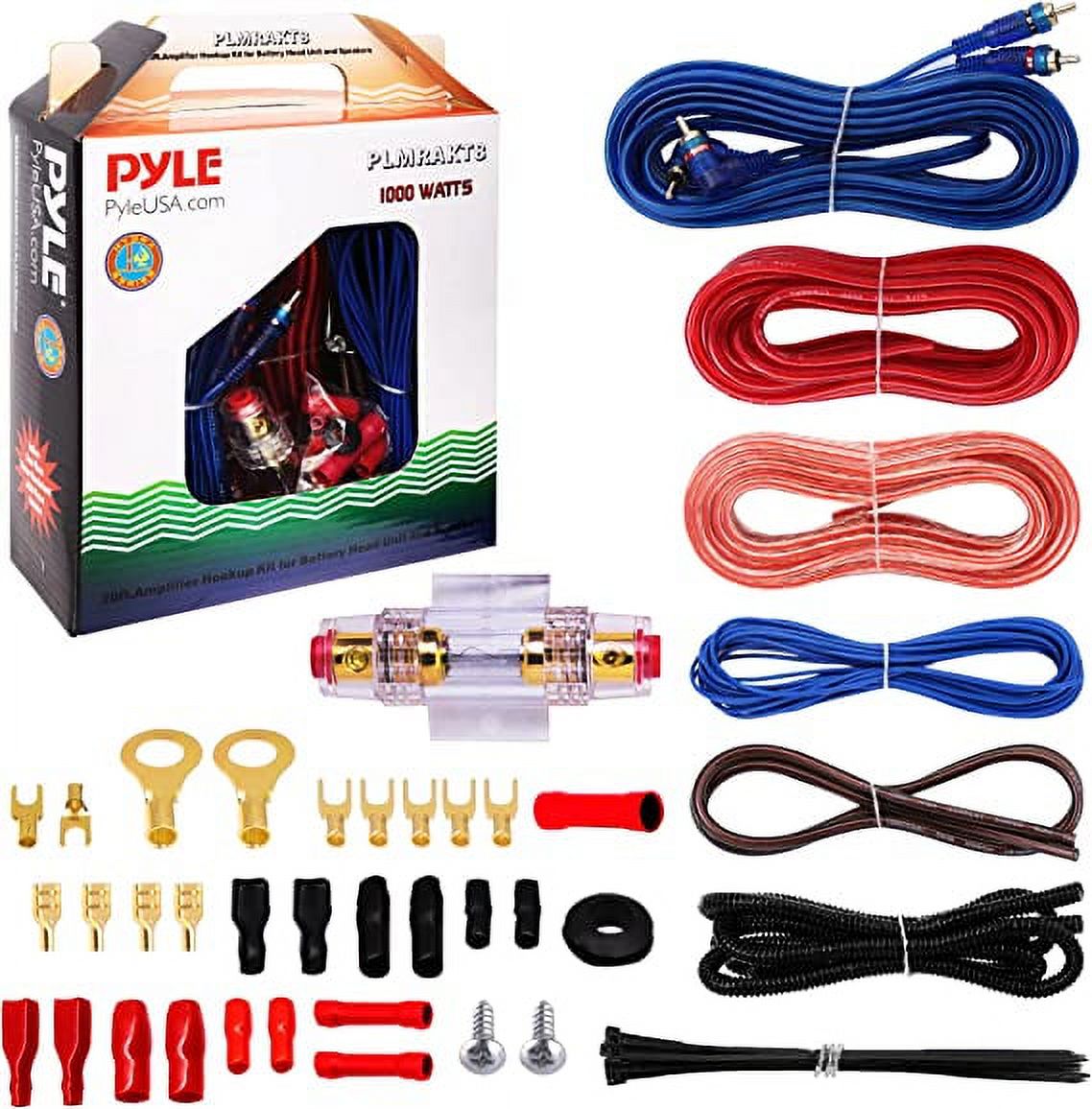 Pyle Car Audio Wiring Kit 20ft 8 Gauge Power Wire 1000-Watt Amplifier Hookup for Battery Head Unit - image 1 of 6
