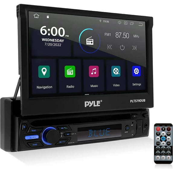 Pyle Car Stereo Video Receiver - Multimedia Disc Player, Motorized Fold-Out 7” Touchscreen Display