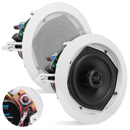 Pyle Ceiling & Wall Mount Speaker 5.25” 2-Way 70V Audio Stereo Subwoofer W/ Dome Tweeter (White)