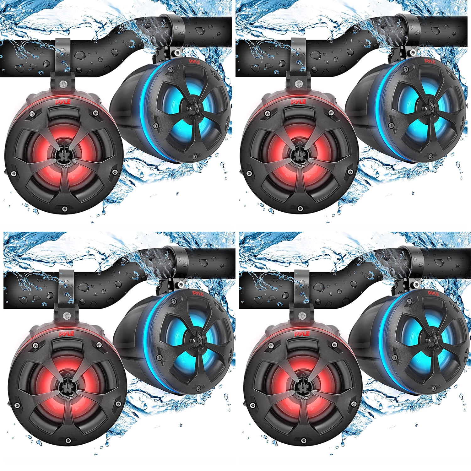 Pyle Compact 2 Way Marine Grade Tower Speakers System with RGB Lights