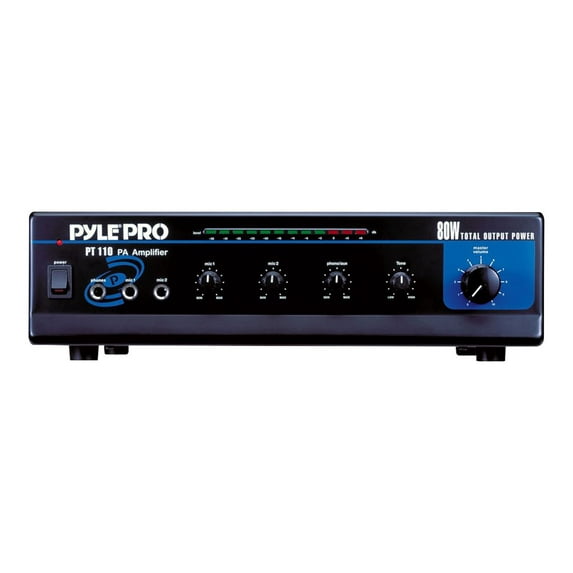 Pyle Compact 80 Watt Microphone PA Mono Amplifier Speaker Receiver System, Black