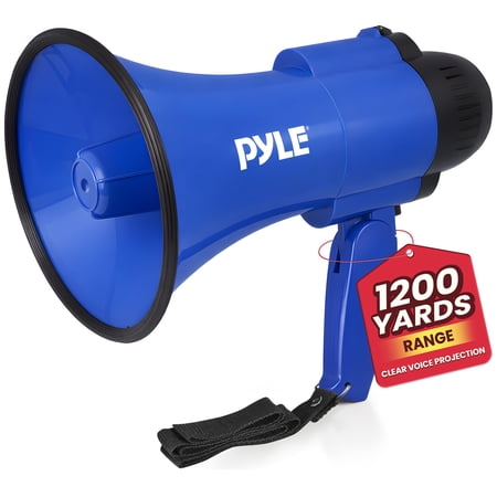 Pyle - Compact & Portable Megaphone Speaker with Siren Alarm Mode & Adjustable Volume, Blue