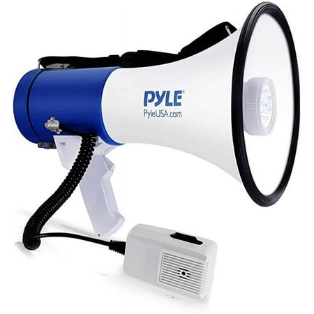 Pyle Compact Portable PA Megaphone Speaker - 50W Handheld Bullhorn W/ LED Flashlight, Alarm Siren