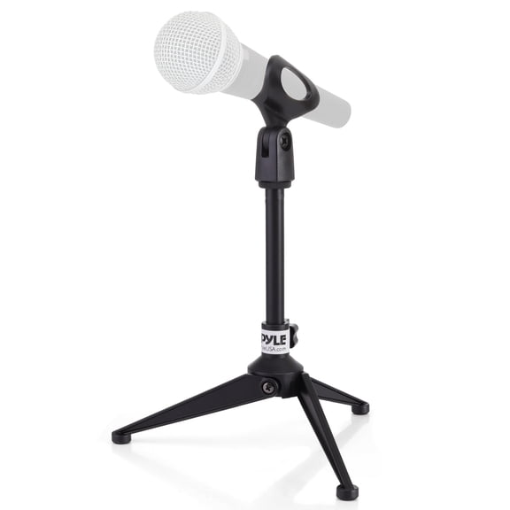 Pyle Desktop Tripod Microphone Stand Adjustable Height 4.7" to 8.7", Heavy-Duty Clutch, Stable Tripod Base, Supports up to 5 lbs, Ideal for Podcasting, Streaming, Screencasts & Desktop Recording