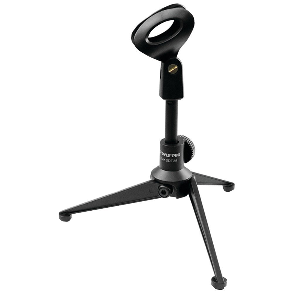 Pyle Desktop Tripod Microphone Stand - Adjustable Height 4.7'' to 8.7'' Inch High with Heavy Duty Clutch Support Weight 5 Lbs. - Ideal for Recording Podcast or Desktop Application PMKSDT25