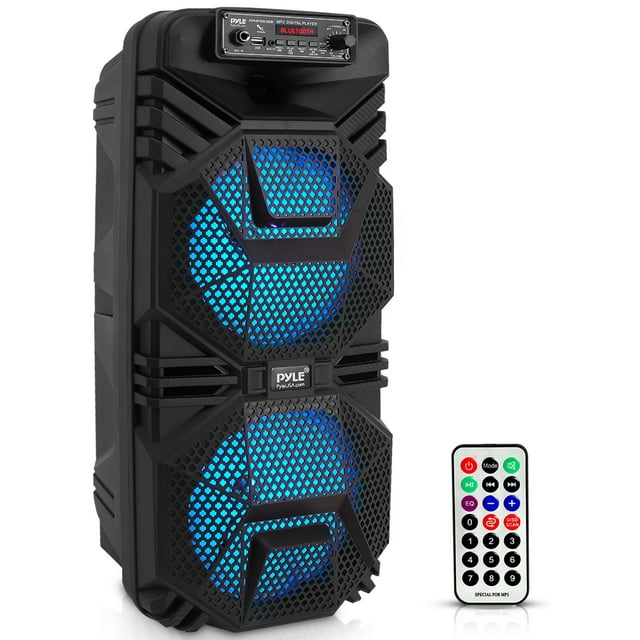 Pyle Dual 8’’ Bluetooth Portable PA Speaker - Portable PA & Karaoke Party Audio Speaker with Built-in Rechargeable Battery, Flashing Party Lights, MP3/USB/ /FM Radio (600 Watt MAX)