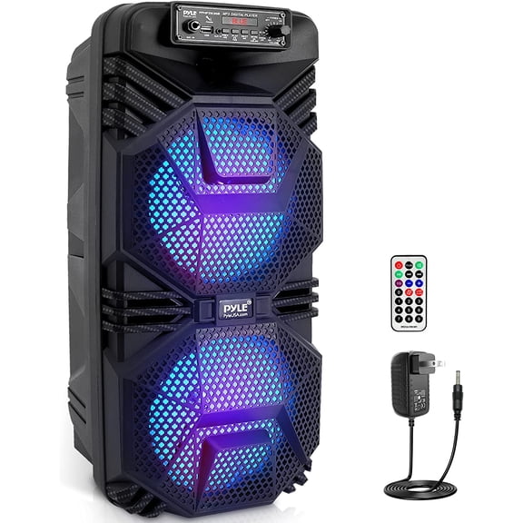 Pyle Dual 8 Bluetooth Portable PA Speaker - Portable PA & Karaoke Party Audio Speaker with Built-in Rechargeable Battery, Flashing Party Lights, MP3/USB/ /FM Radio (600 Watt MAX)