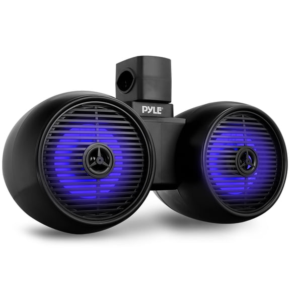 Pyle Dual Bluetooth Off-Road Speakers - 6.5 200W 2-Way Marine Waterproof Wakeboard Tower Sound System w/LED Light, Full Range Outdoor Stereo Speaker for Car ATV Jeep Boat, Includes Brackets (Black)