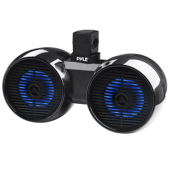 Pyle Dual Bluetooth Off-Road Speakers - 6.5 200W 2-Way Marine Waterproof Wakeboard Tower Sound System w/LED Light, Full Range Outdoor Stereo Speaker for Car ATV Jeep Boat, Includes Brackets (Black)