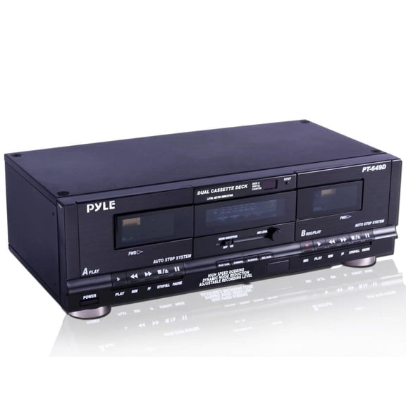 Pyle Dual Cassette Deck with Rack Mount, RCA Input/Output, Noise Reduction, Black, 1 Pack