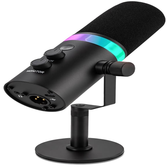 Pyle Dynamic Microphone USB/XLR Podcast Recording Mic with RGB Light, Mute Button, Headphone Jack, Volume Control & Desktop Stand for Streaming, Gaming & Voice-Over
