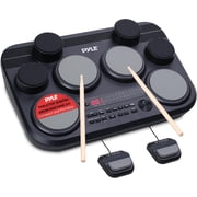 Pyle Electronic Tabletop Drum Pad Set Portable Drum Kit with 8 Touch-Sensitive Pads, Pedals, 600 Sounds, 80 Preset Kits, USB & Headphone Outputs, MIDI/AUX Inputs Black