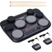 Pyle Electronic Drum Set   8 Touch-Sensitive Pads, 80 Kits, 110 Songs, USB/MIDI, Headphone Output, Compact Tabletop Electric Drum Kit, Includes Pedals And Sticks, Ideal for Practice And Performance