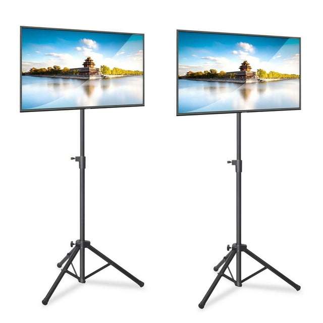 Pyle Foldable Adjustable Height Steel Tripod Flatscreen TV Stand, Black (2 Pack)
