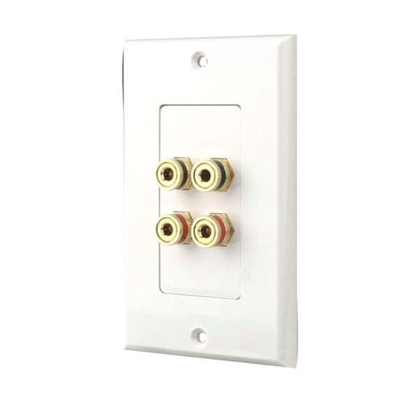 Pyle Four Post Binding/Banana Plug Wall Plate White (4 Posts/Polarity For 2 Speakers)