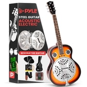 Pyle Full Size Resophonic 6 String Resonator Acoustic Guitar Kit, Sunburst Mahogany