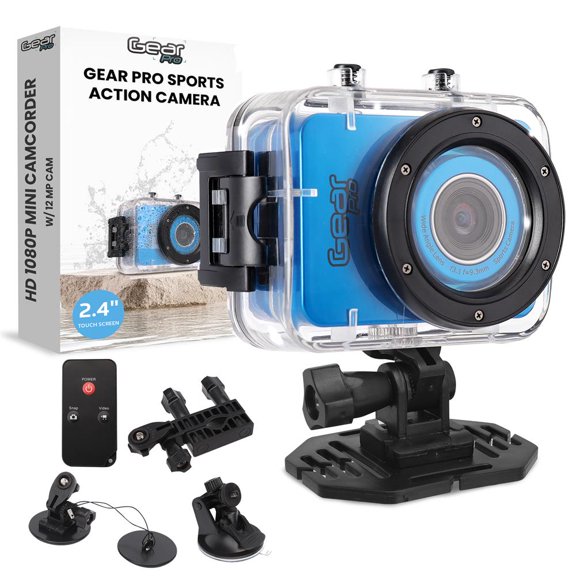 Pyle Gear Pro Sports Action Camera 1080P Full HD Waterproof Camcorder, 12MP Camera with 2.4" Touch Screen, Remote Control, 1500mAh Battery, USB/HDMI Ports & Mounting Accessories