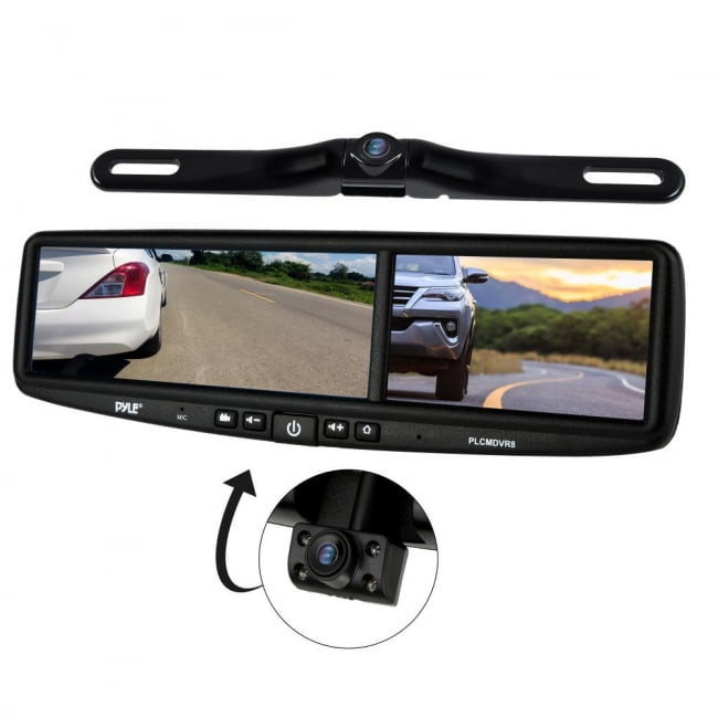 Pyle HD Vehicle Backup Camera System - DVR Dual Camera Rearview Mirror ...